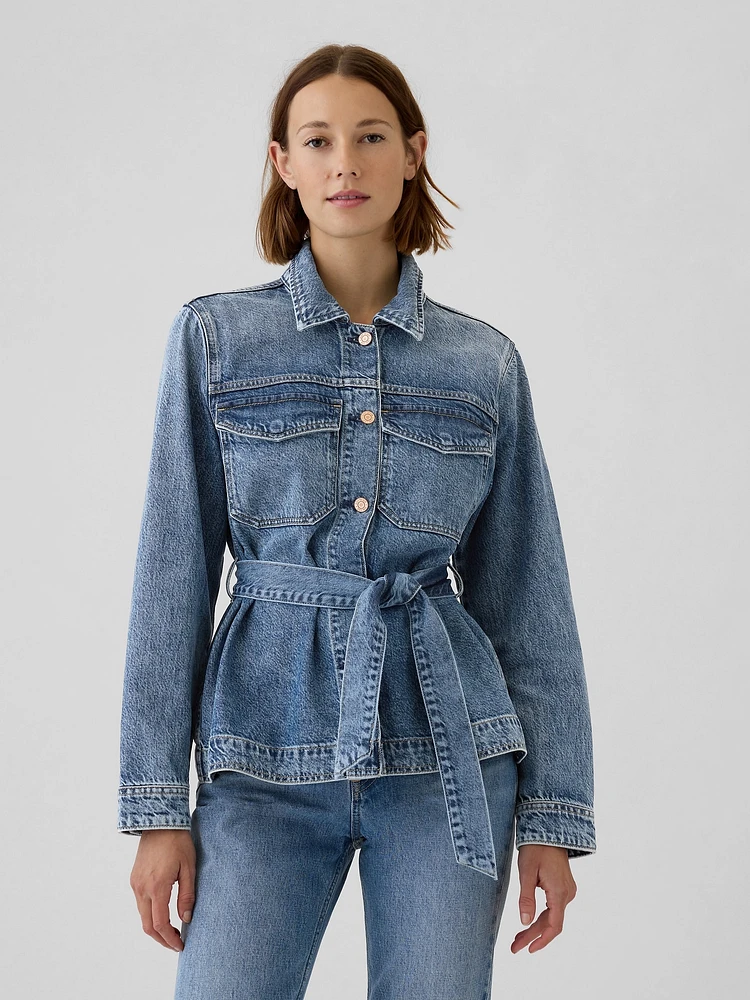 Belted denim jacket best sale