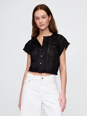 トップス PINTUCK CROPPED BLOUSE Pintuck Crop Button Down – Red Boutiques