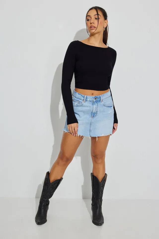 Black denim store skirt garage
