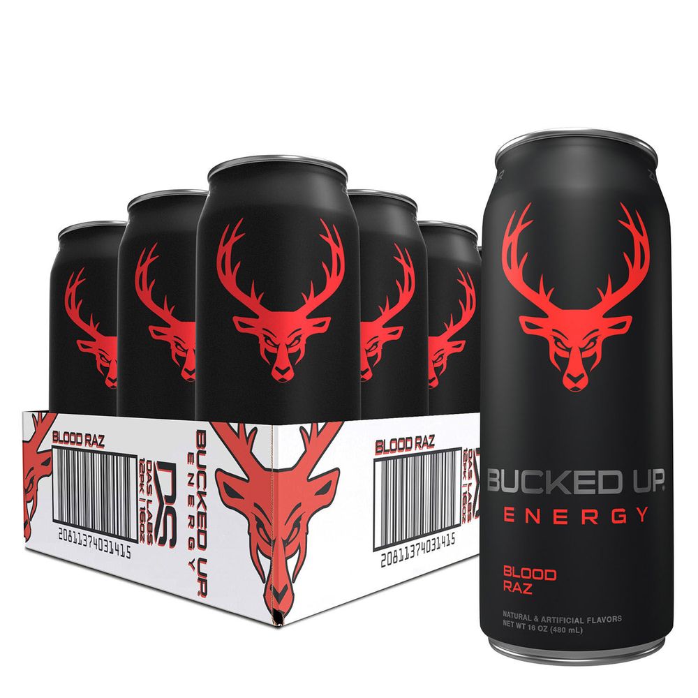 GNC Bucked Up Zero Sugar Energy Drink Blood Raz 12 Cans
