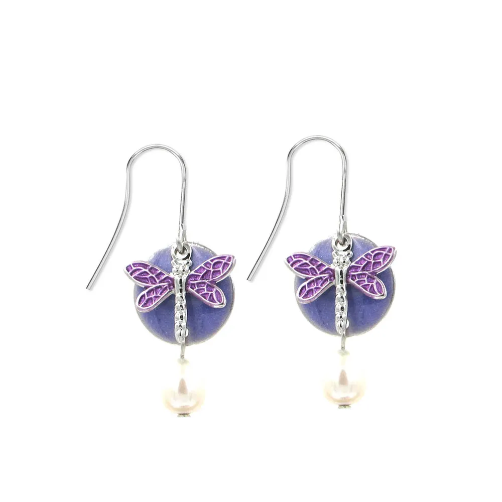 Hallmark Silver Forest Purple Dragonfly on Blue Disc Silver Tone