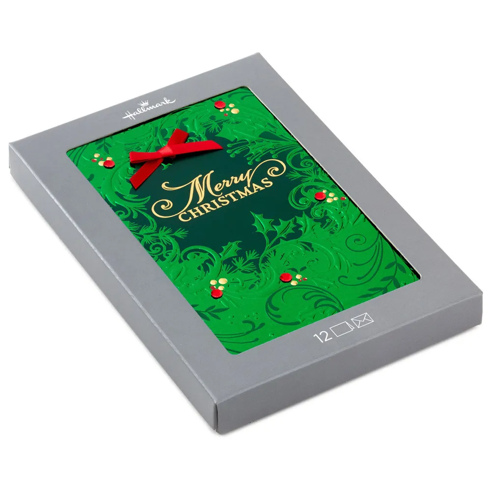 Hallmark Green Foil Wreath Boxed Christmas Cards, Pack of 12 Brazos Mall