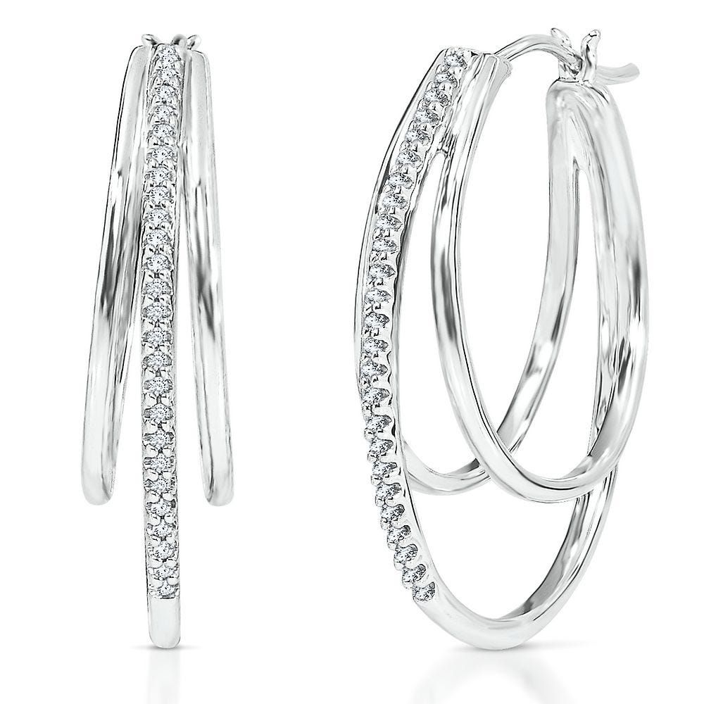 Helzberg 1/4 ct. tw. Diamond Hoop Earrings in Sterling Silver | Mall of ...