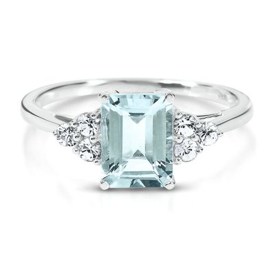 Helzberg Aquamarine & Lab-Created White Sapphire Ring 10K Gold | Mall ...