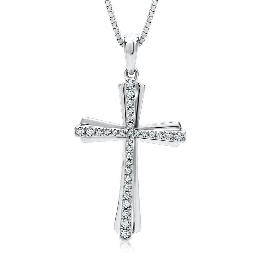 Helzberg 1/5 ct. tw. Diamond Cross Pendant in Sterling Silver | Mall of ...