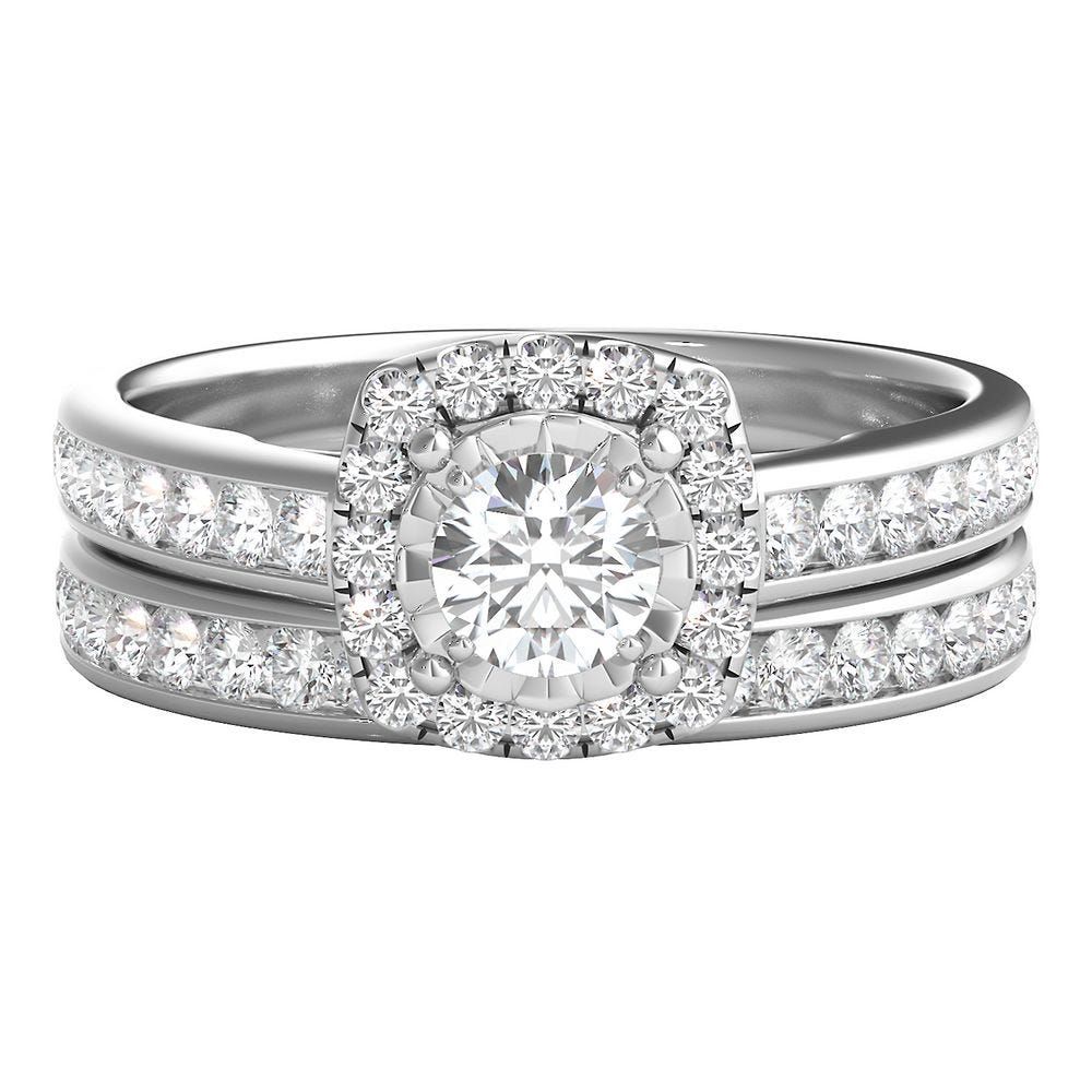 Helzberg Ct. Tw. Diamond Halo Engagement Ring Set 14K White Gold | Mall ...