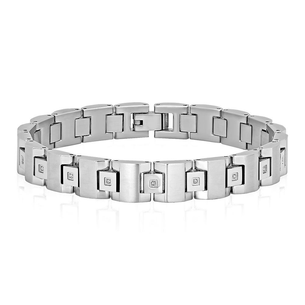 Helzberg Men's 1/10 ct. tw. Diamond Link Bracelet in Stainless Steel Mall of America®