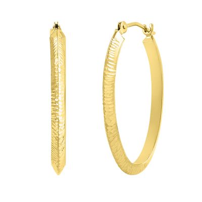 Helzberg Large Hoop Earrings With Diamond Cut In 14K Yellow Gold | Mall ...