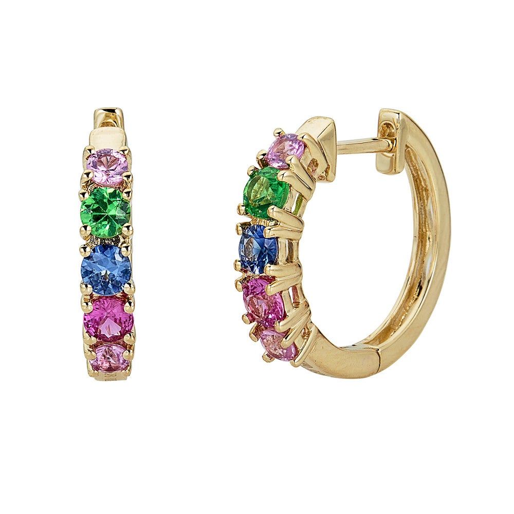 Helzberg Sapphire & Ruby Hoop Earrings in 10K Yellow Gold | Mall of ...