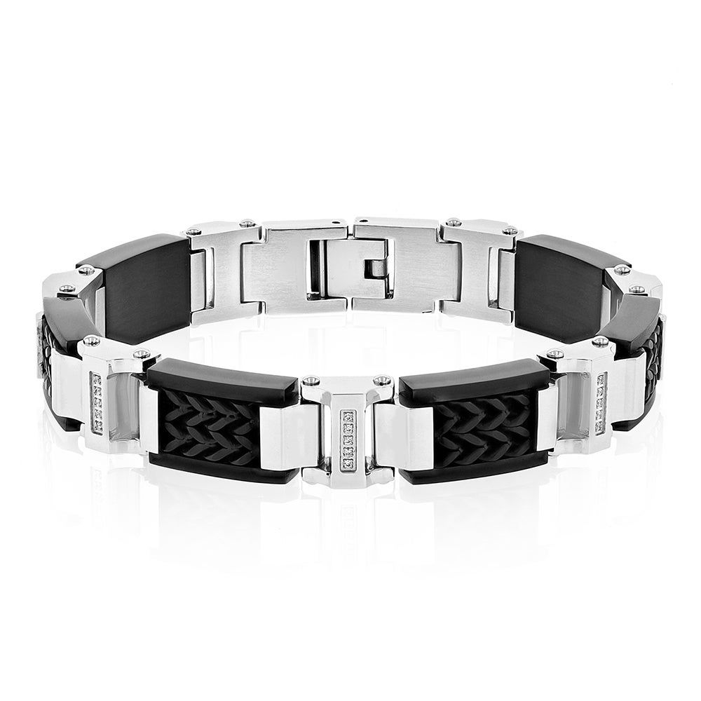 Helzberg Men's 1/7 ct. tw. Diamond Bracelet in Stainless Steel Mall