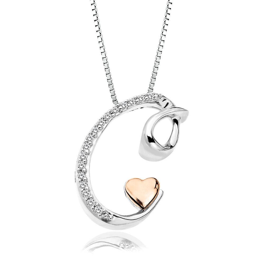 Helzberg Diamond C Initial Pendant in Sterling Silver 14K Rose