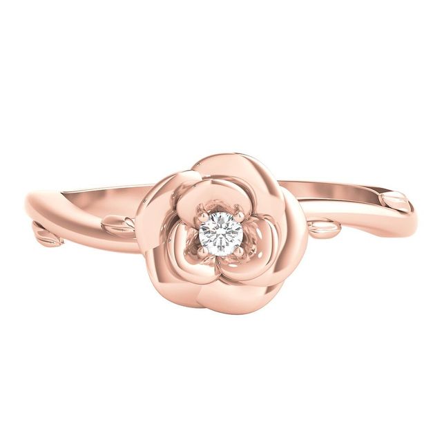 Helzberg Belle Diamond Rose Stem Ring 10K Gold 1 10 ct. tw
