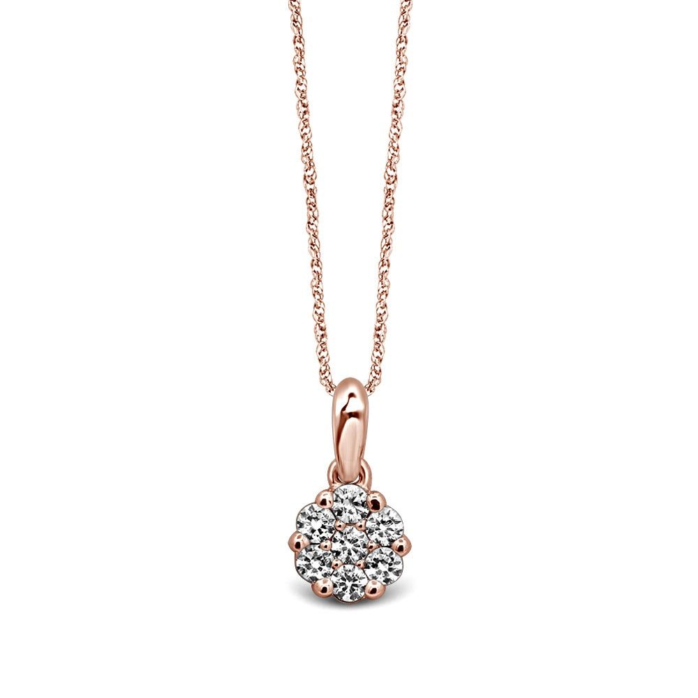 Helzberg 1/4 ct. tw. Diamond Flower Pendant in 10K Rose Gold Mall of