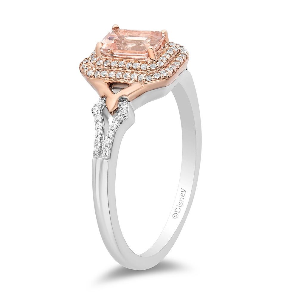 Helzberg Aurora Emerald Cut Morganite Diamond Ring Sterling