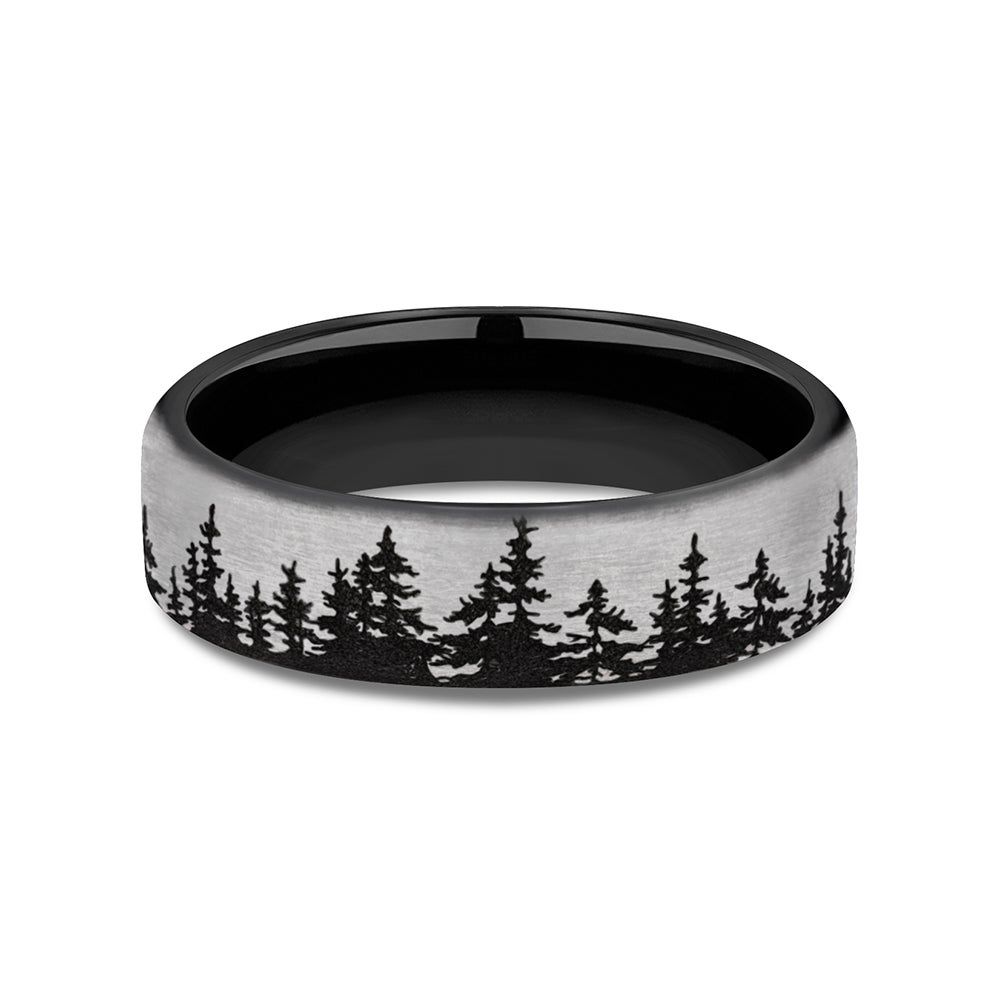 Helzberg Men s Engraved Wedding Band with Tree Pattern Black