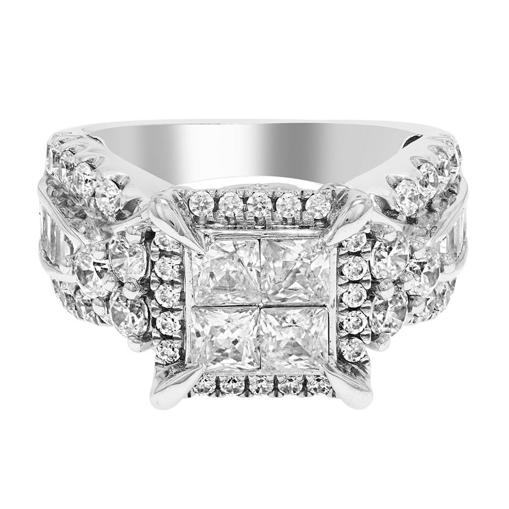 Helzberg Princess-Cut Diamond Cluster Engagement Ring 14K White Gold (3 ...