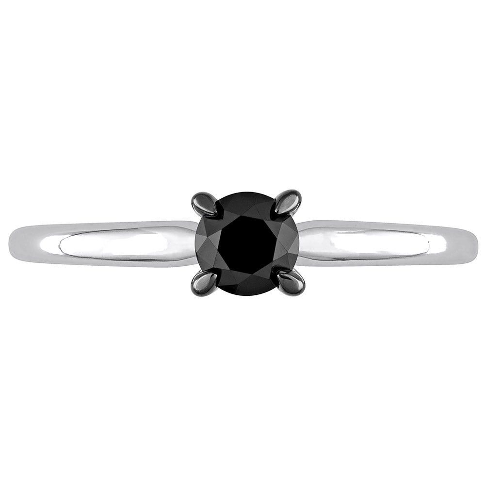 Helzberg Round Black Diamond Ring Solitaire 14K White Gold 1 2 ct