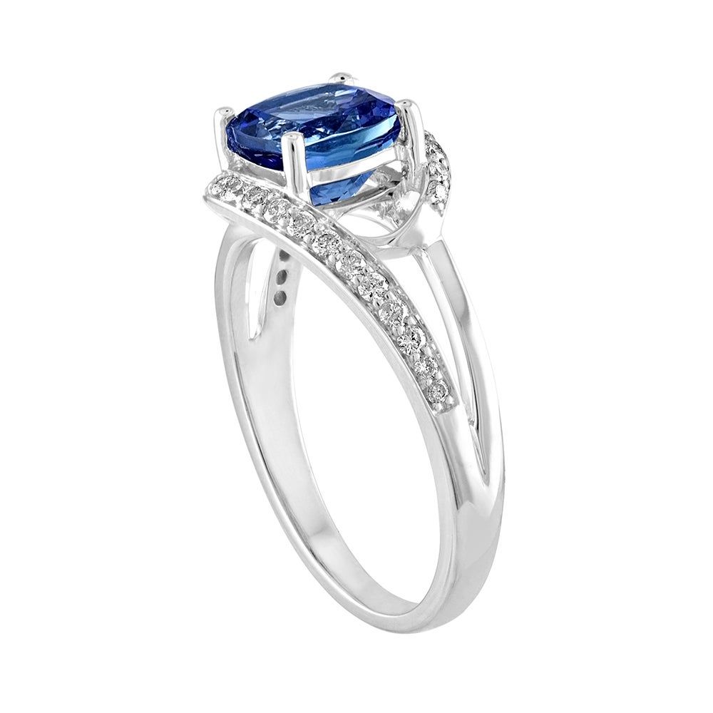 Helzberg Cushion Cut Tanzanite Ring with Diamond Bypass Band 10K