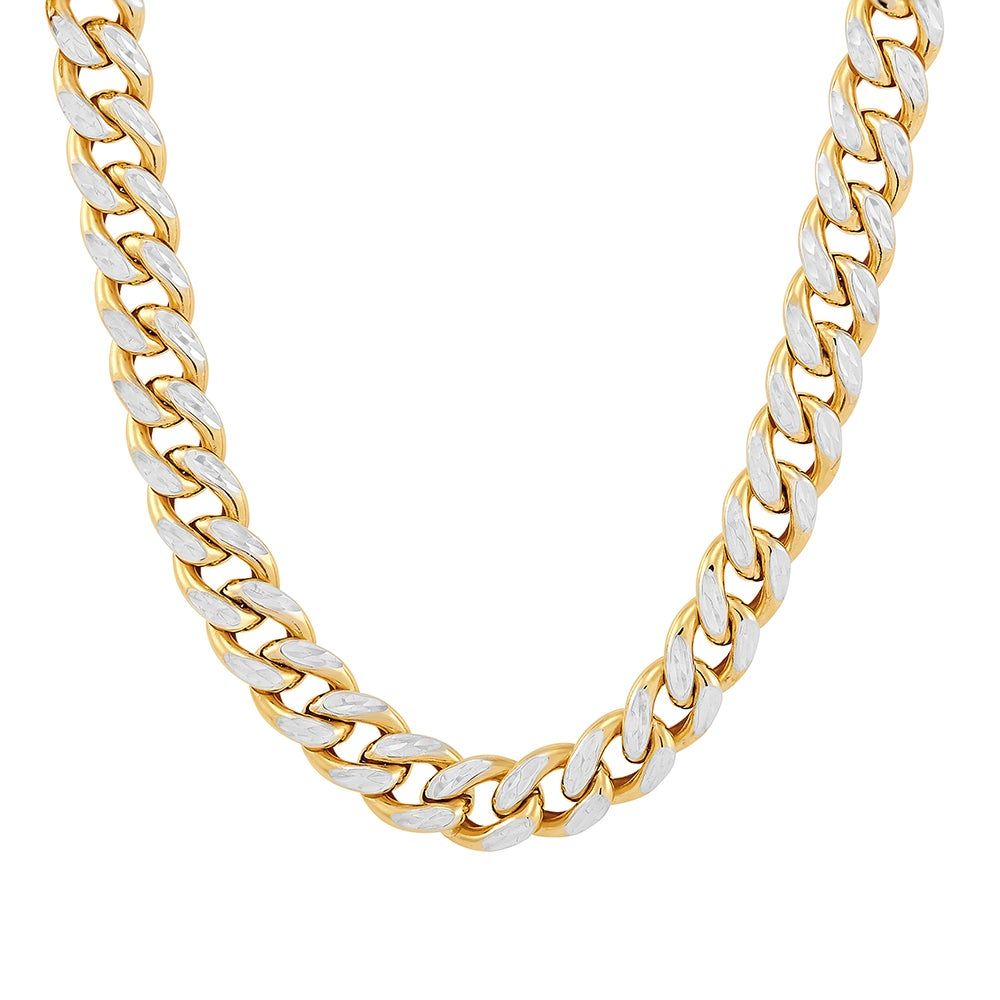 Helzberg TwoTone Cuban Link Chain in 10K Yellow & White Gold, 11mm