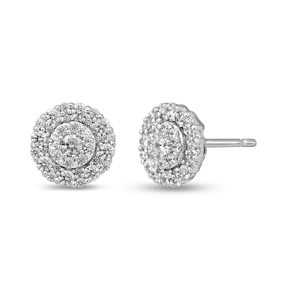 Helzberg Diamond Cluster Stud Earrings with Halos in 10K White