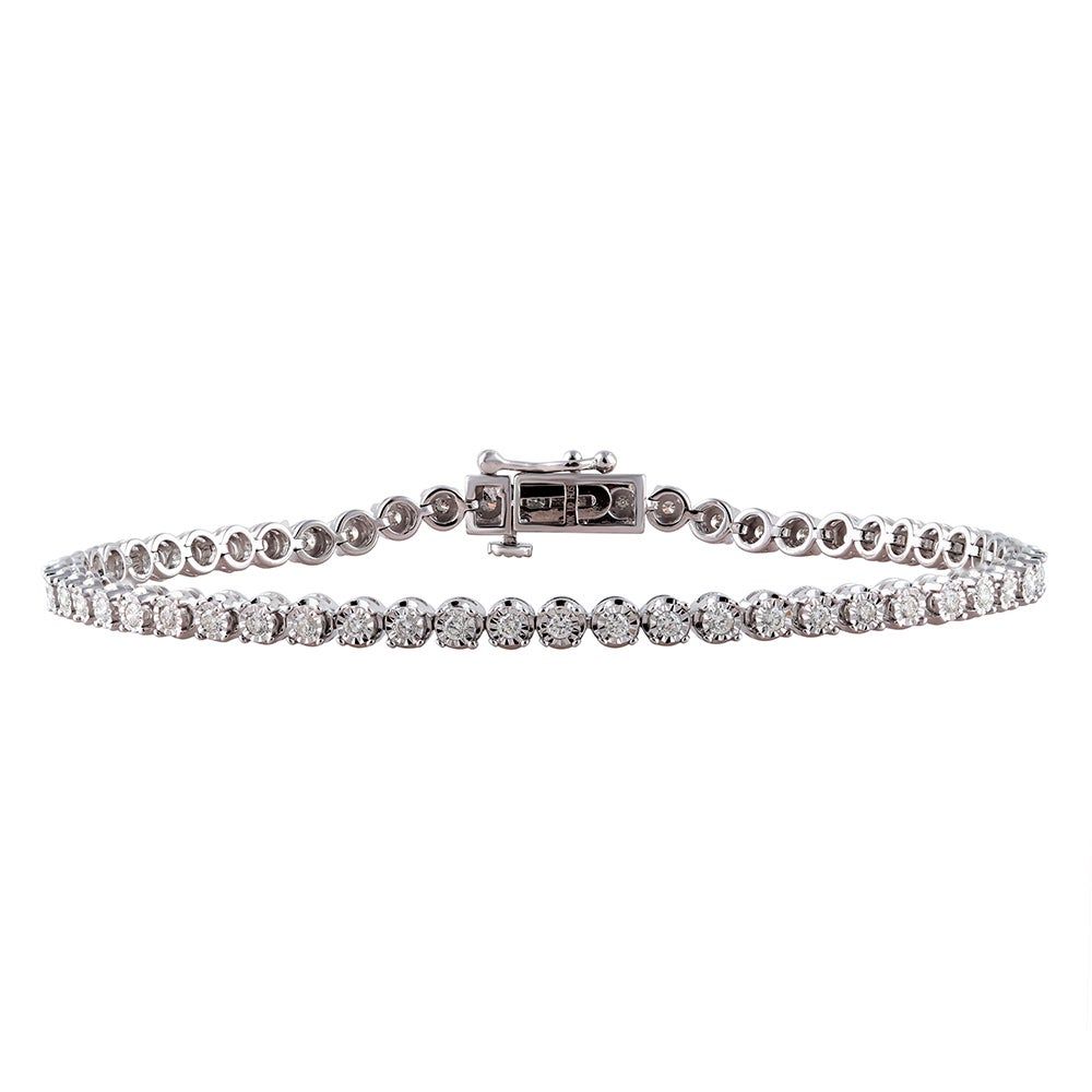 Helzberg Diamond Illusion Tennis Bracelet in 10K White Gold (1 ct. tw