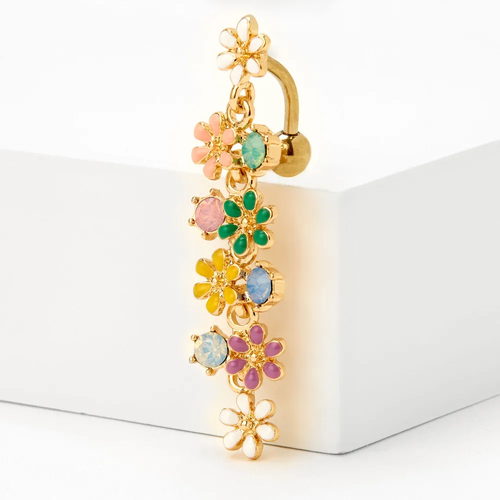 Icing Gold 14G Rainbow Flower Top Down Belly Ring Pueblo Mall