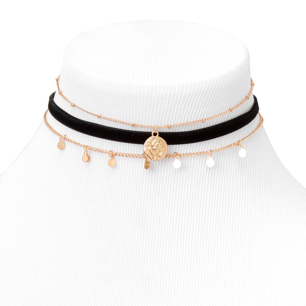 Icing Gold Black Lion Cord Chain Choker Necklaces 3 Pack