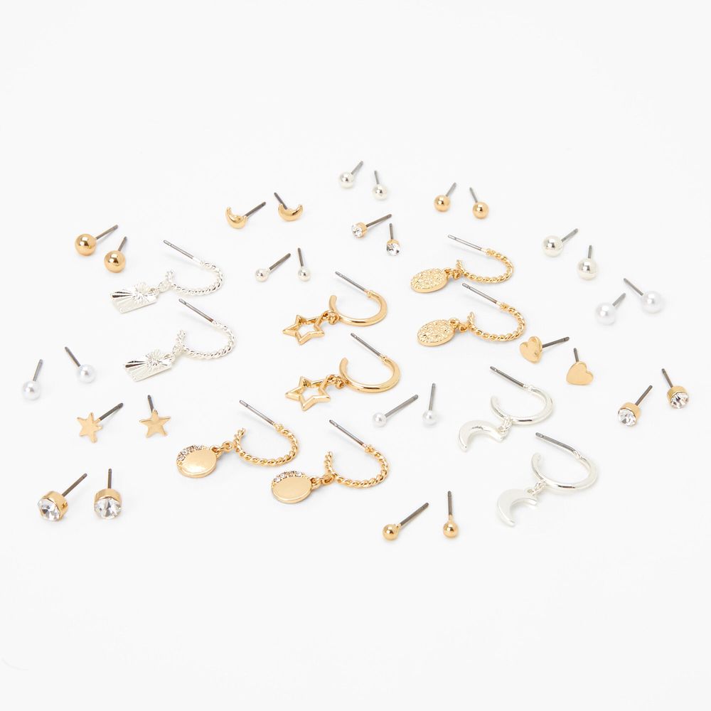 Icing Mixed Metal Celestial Pearl Stud Hoop Earrings 20 Pack
