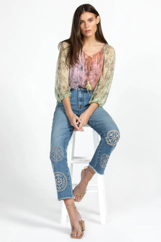 floral embroidered jeans Bethesda Row
