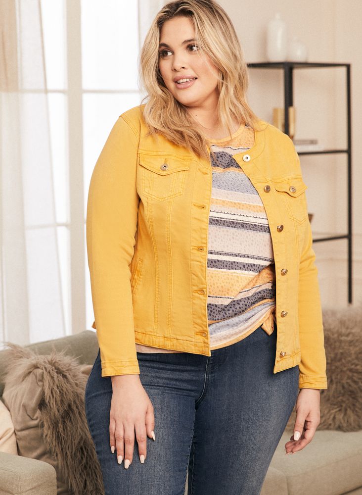 Laura plus Veste en denim boutonn e pour femme taille Jaune