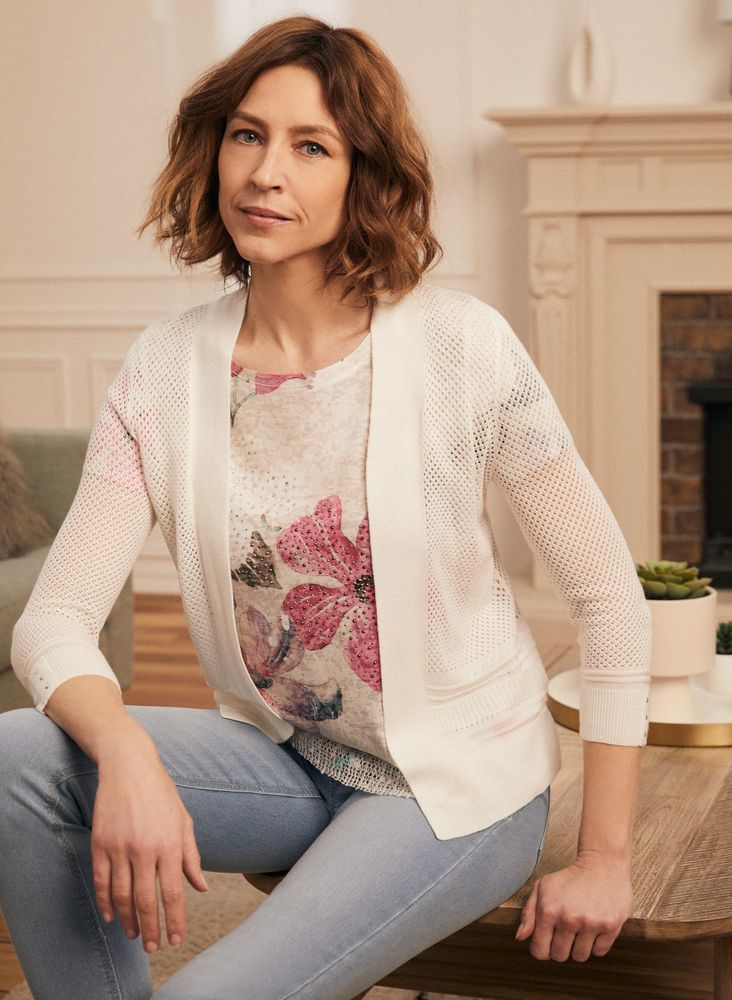 Laura Petites Cardigan ouvert en tricot pointelle pour femme