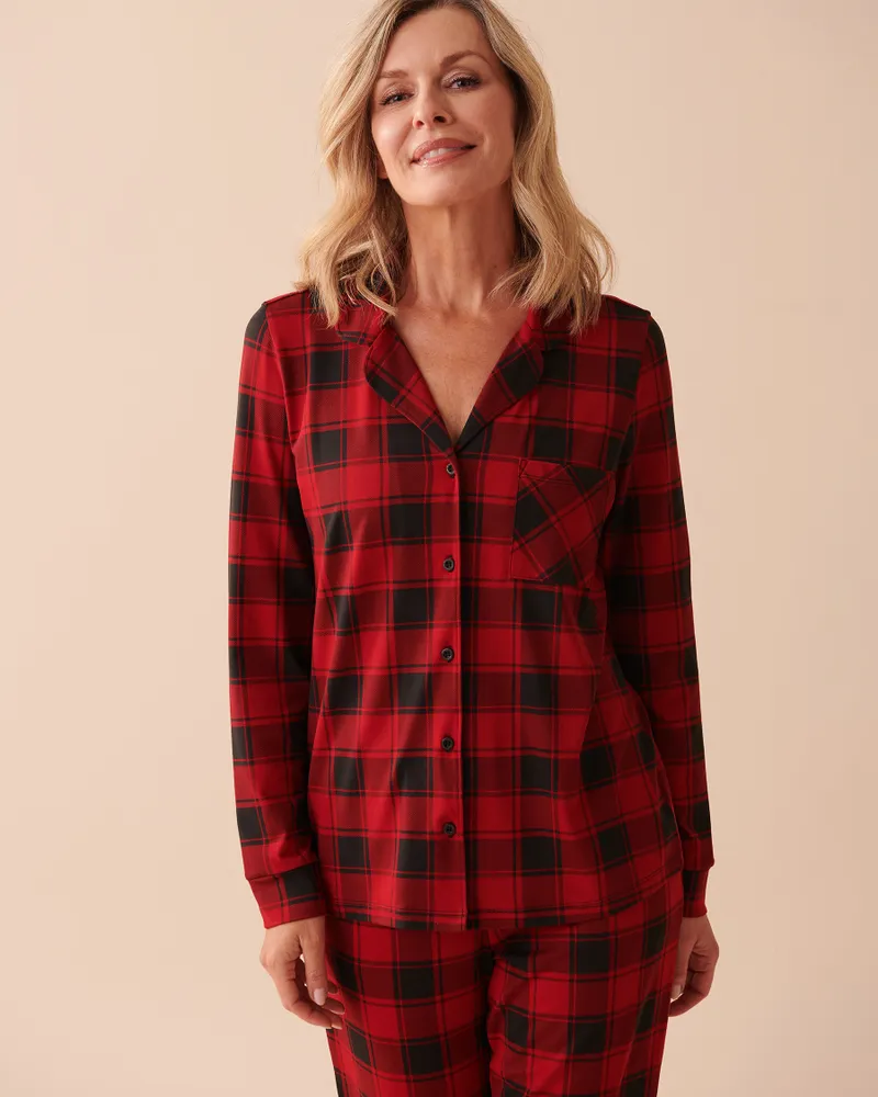 La Vie en Rose Buffalo Plaid Super Soft Button-down Shirt