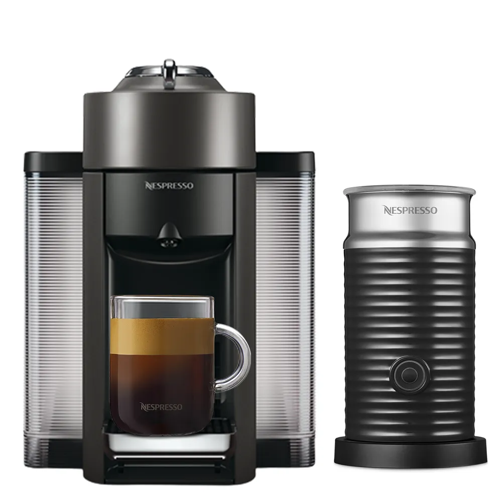 Nespresso Vertuo Deluxe Graphite Metal Flat Head & Aeroccino Bundle