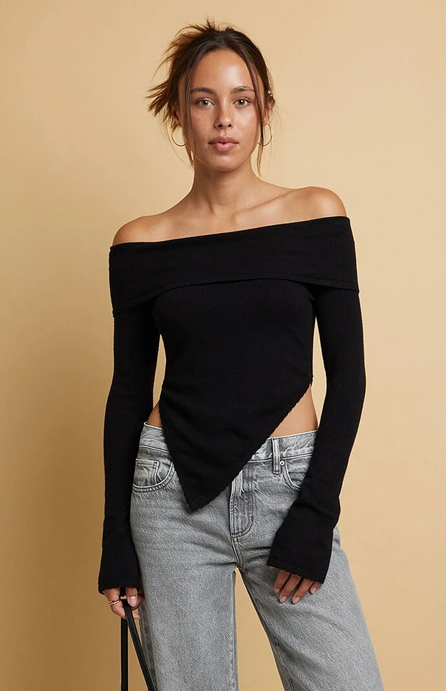 Asymmetrical off the shoulder sweater top