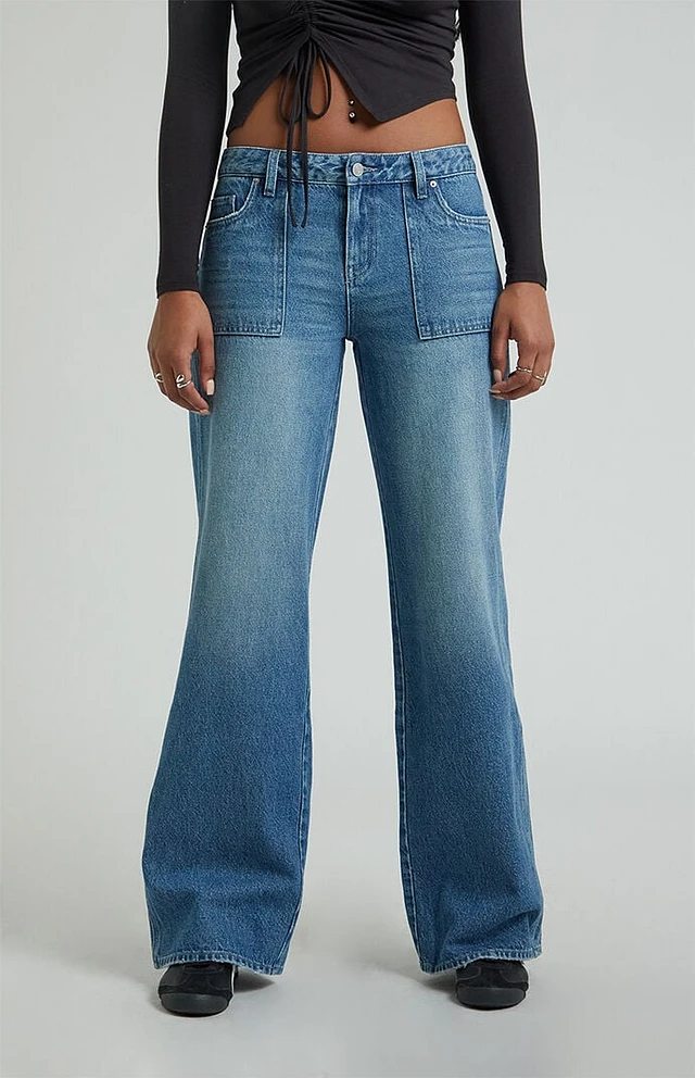 PacSun Casey Dark Indigo Low Rise Baggy Cargo Jeans | Arden Fair