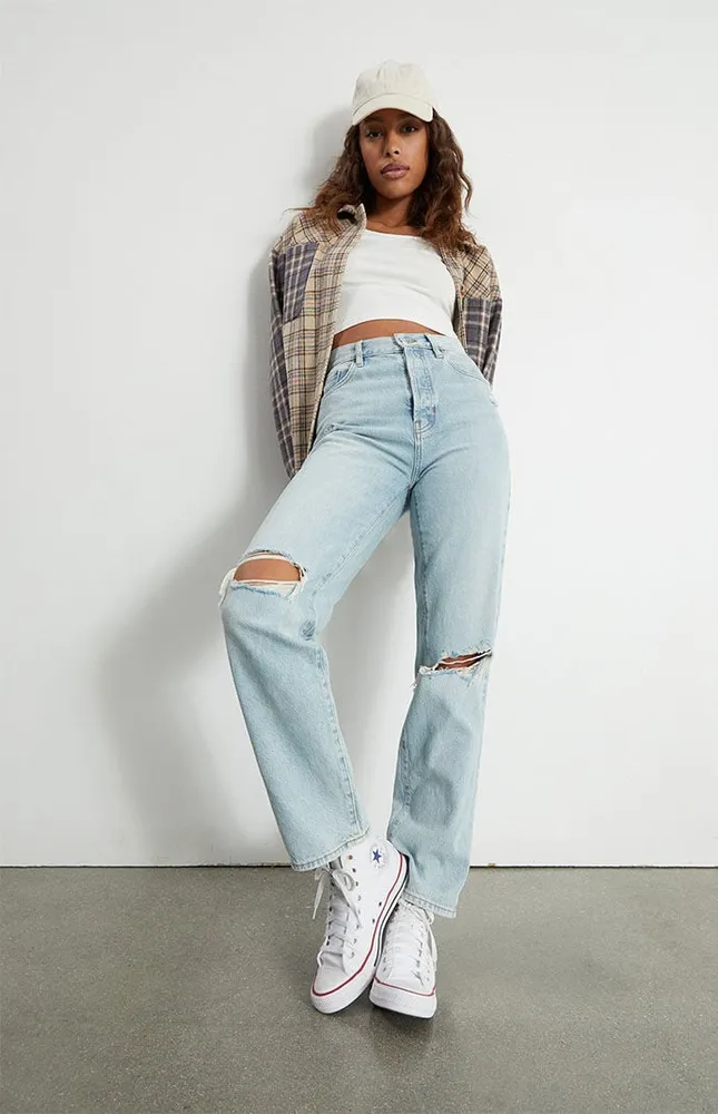 Distressed dad jeans sales