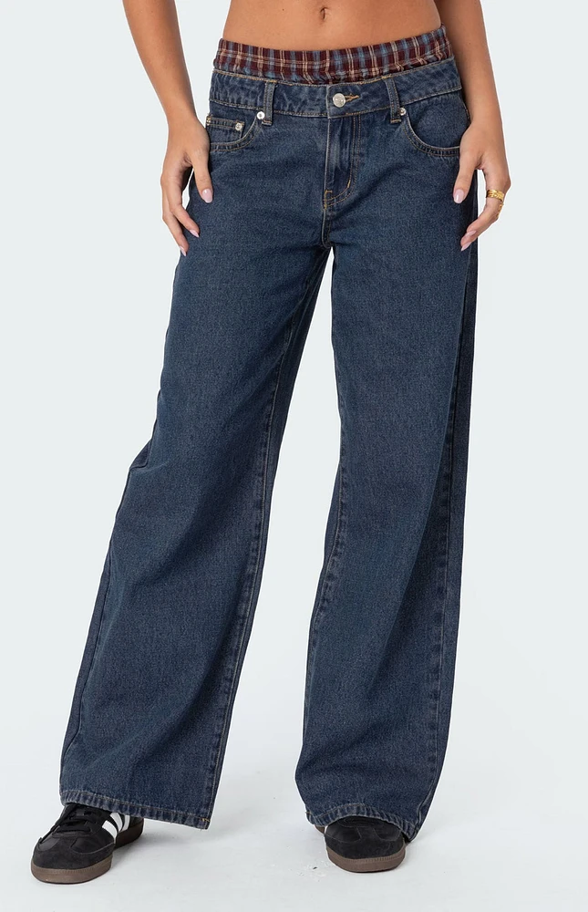 Edikted Plaid Boxer Detail Relaxed Jeans | Mission Valley
