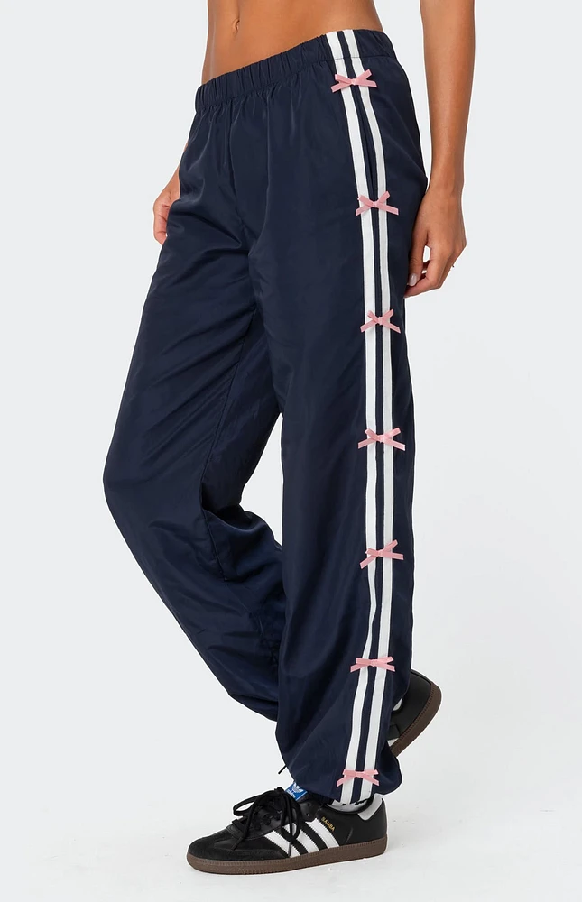 Edikted Bow Stripe Nylon Track Pants | Liberty Center