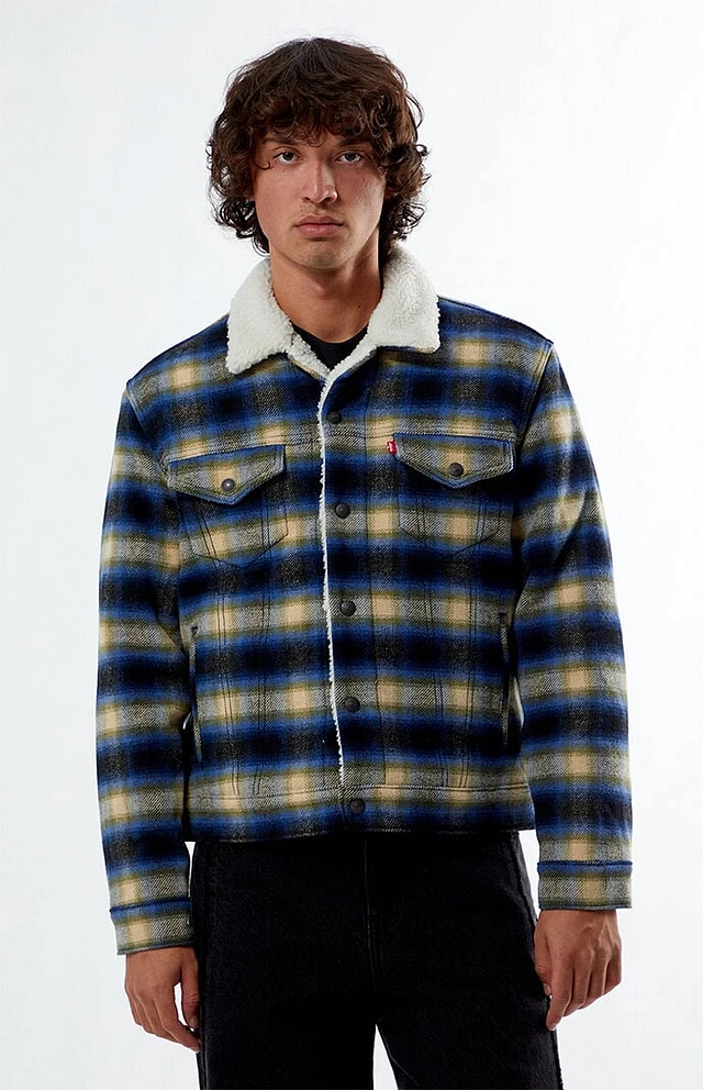 Plaid sherpa trucker jacket hotsell