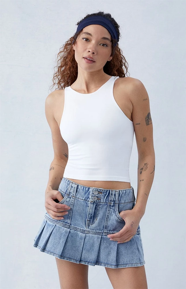 Pleated low rise denim skirt cheap