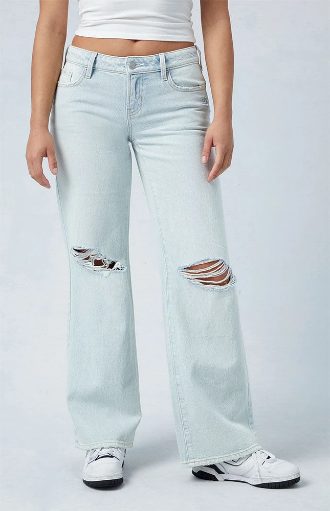 PacSun Eco Light Indigo Ripped Low Rise Wide Leg Jeans at