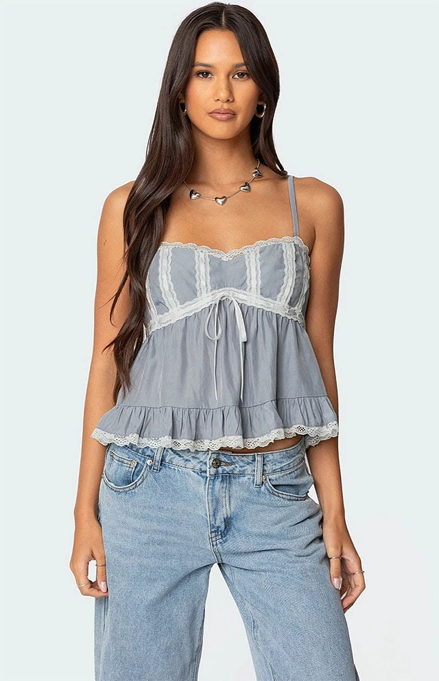 Hollister Easy Short-Sleeve Lace Trim Babydoll Top | Liberty Center