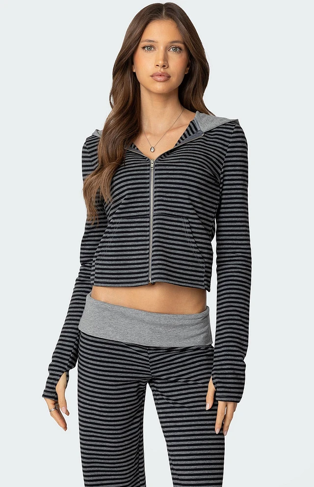 Edikted Meggy Striped Zip Up Hoodie | Arden Fair