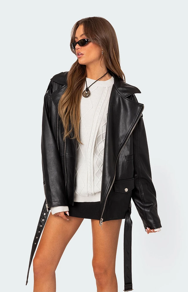 COACH® Loved Leather Heritage C Oversized Leather Jacket | Arden Fair