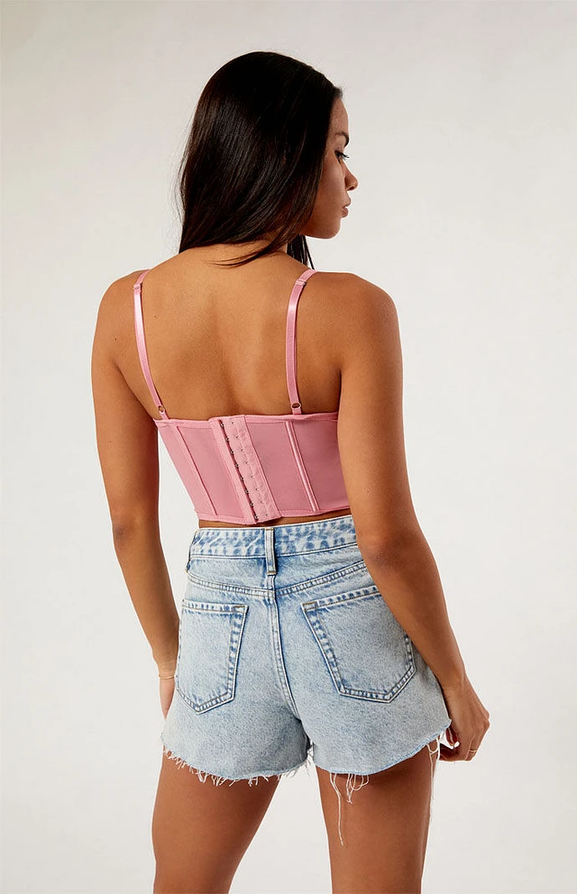 LA Hearts Lace Trim Mesh Corset Top | Liberty Center