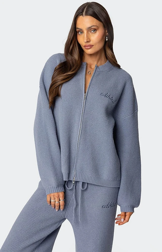 EDIKTED 98 Varsity Zip Up Sweater - DK RED | Arden Fair