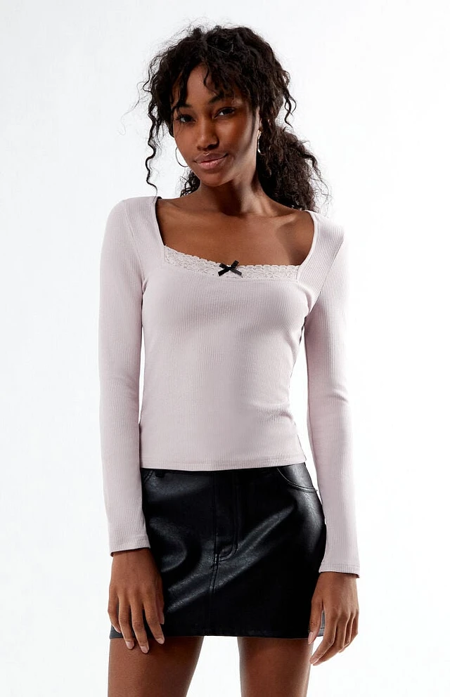 Est. PAC 1980 Lace Trim Ribbed Long Sleeve Top at Foxvalley Mall