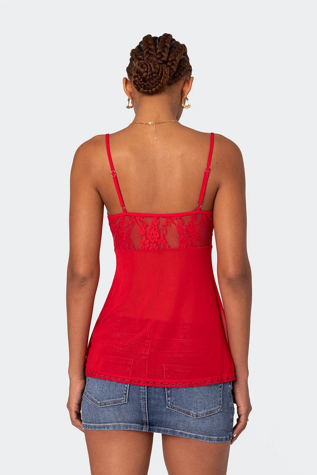 Edikted Mimosa Sheer Lace Long Tank Top | Liberty Center