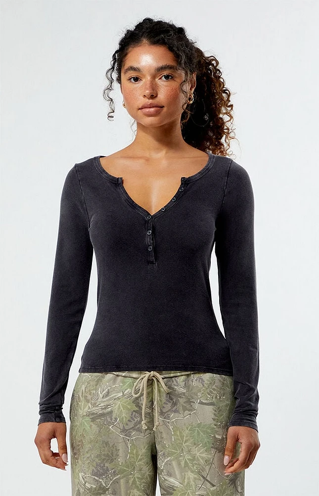 【HI FI FNK】Softy Henley Washed Top Mélange Organic Cotton Waffle Henley Sleep Top | EILEEN FISHER