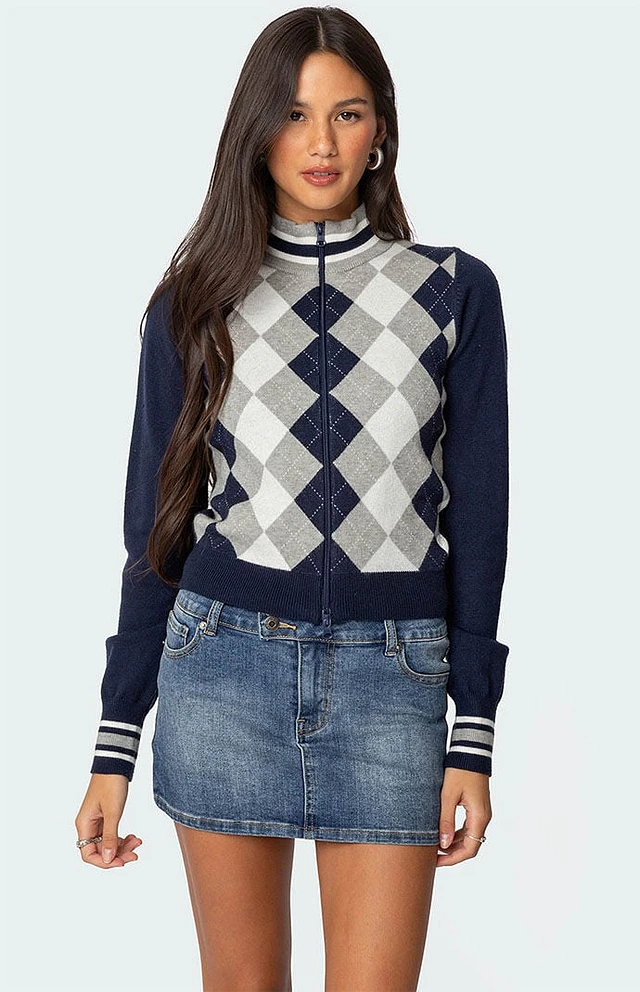 Zara ARGYLE KNIT CARDIGAN WITH METALLIC THREAD | Mall of